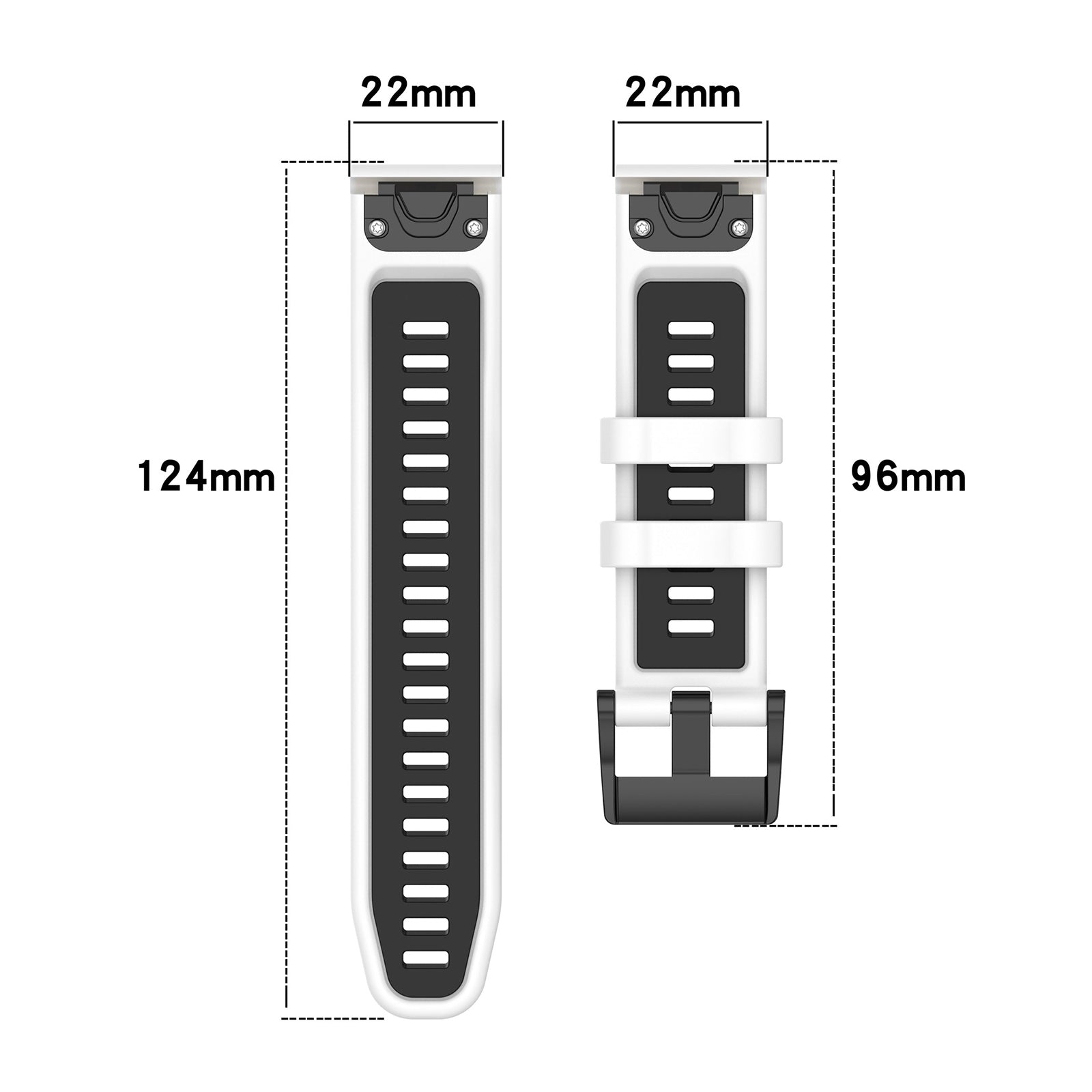 For Garmin Fenix 7 / Fenix 7 Pro Silicone Watch Band 22mm Replacement Straps - White+Black For Garmin Fenix 7 / Fenix 7 Pro Silicone Watch Band 22mm Replacement Straps - White+Black